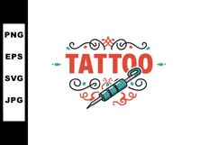 Tattoo machine with decorative swirls and bold lettering vec Product Image 1