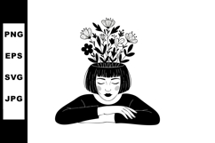 Woman with flowers growing from head black and white vector Product Image 1