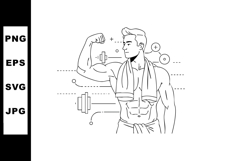 Muscular man flexing biceps with towel and gym elements vect Product Image 1