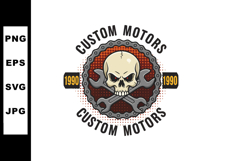 Skull with crossed wrenches in gear emblem motorcycle custom Product Image 1