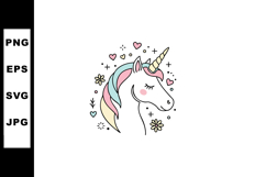 Unicorn head with pastel mane and hearts vector illustration Product Image 1