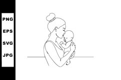 Mother holding and kissing baby tender moment line art vecto Product Image 1