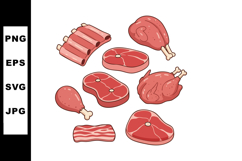Various cuts of raw meat including ribs drumstick steak and Product Image 1