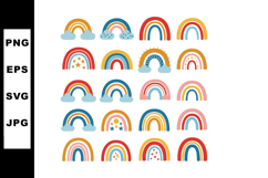 Collection of colorful rainbows with clouds and stars vector Product Image 1