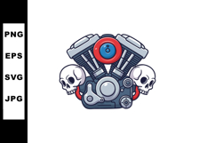 Motorcycle engine with skulls mechanical parts detailed vect Product Image 1