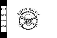 Skull with crossed wrenches and chain custom motors logo vec Product Image 1
