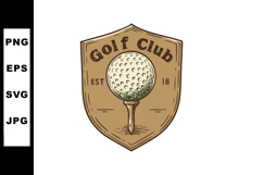 Vintage golf club emblem with golf ball on tee in brown and Product Image 1
