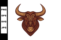 Bull head with ornamental tribal pattern in brown and beige Product Image 1