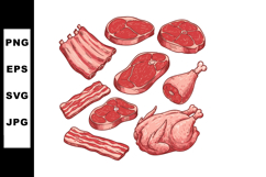 Various cuts of red meat including steak ribs bacon and whol Product Image 1