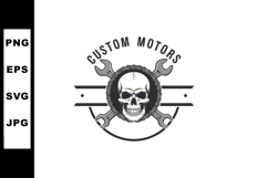Custom motors logo with skull and crossed wrenches vector de Product Image 1