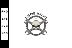Skull with crossed wrenches and motorcycle chain custom moto Product Image 1