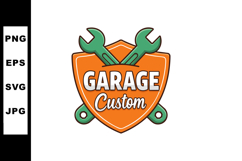Custom garage logo badge with crossed wrenches in orange and Product Image 1