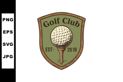 Golf club emblem with golf ball on tee vintage badge design Product Image 1