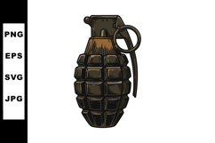 Hand grenade illustration with pin and handle in dark and br Product Image 1