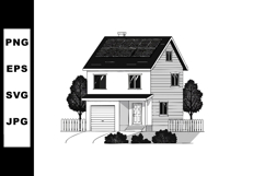 Modern two story house with solar panels and garden in black Product Image 1