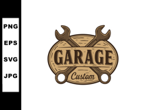 Custom garage vintage emblem with crossed wrenches and wood Product Image 1