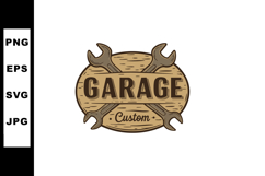 Garage custom logo with crossed wrenches and wood texture vi Product Image 1