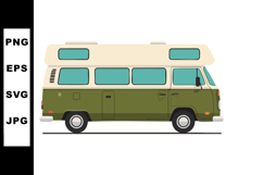 Vintage camper van side view olive green and cream colors re Product Image 1