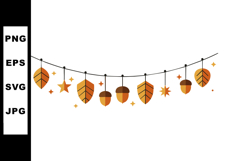 Autumn Leaves and Acorn Garland Vector with Stars and Decora Product Image 1