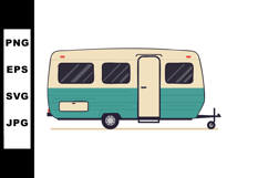 Retro style caravan trailer with teal and beige colors in si Product Image 1