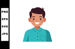 Smiling young man portrait illustration with teal shirt chee Product Image 1