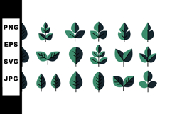 Various green leaves vector icons with flat style and simple Product Image 1