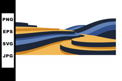 Abstract landscape with blue and orange layered hills vector Product Image 1