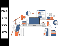 Modern home office workspace with laptop, desk lamp, books, Product Image 1