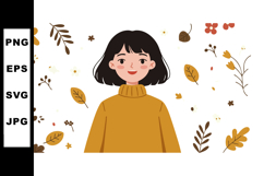 Young Woman Wearing Mustard Sweater with Autumn Leaves Falli Product Image 1