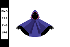 Dark cloaked mysterious figure with glowing eyes and blue ho Product Image 1