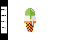 Ice cream cone with green and white scoop melting over orang Product Image 1