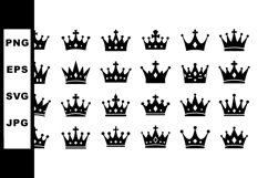 Black silhouette crown icons vector set with various styles Product Image 1