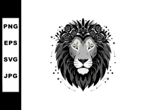 Lion head with black floral crown and stars vector illustrat Product Image 1