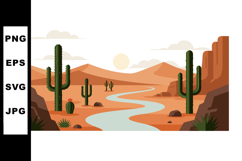Desert landscape with river and cacti in arid mountain terra Product Image 1
