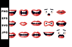 Mouth expressions vector set with lips and teeth showing var Product Image 1