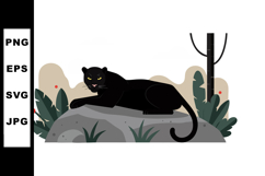 Black Panther Resting on Rock Surrounded by Tropical Leaves Product Image 1