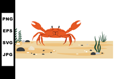 Crab on sandy ocean floor with underwater plants and scatter Product Image 1