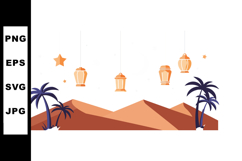 Desert landscape with palm trees and hanging lanterns in war Product Image 1