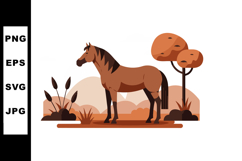 Brown horse standing near autumn trees and grass landscape v Product Image 1