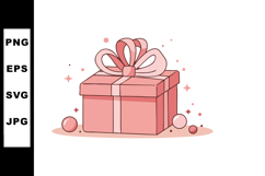 Pink Gift Box with Ribbon and Decorative Sparkles Vector Ill Product Image 1