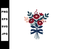 Bouquet of red and pink flowers with green leaves and blue r Product Image 1