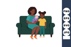 Mother holding baby with young daughter standing near sofa f Product Image 1