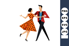 Retro couple dancing in polka dot dress and red jacket vecto Product Image 1