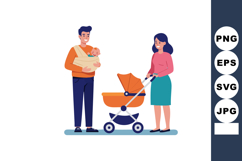 Happy young parents with baby stroller and infant in sling e Product Image 1