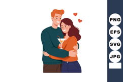 Young couple hugging with cocktail glass romantic love illus Product Image 1