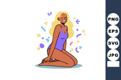 Woman in Purple Swimsuit Kneeling with Abstract Colorful Sha Product Image 1