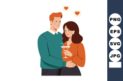 Romantic couple holding cocktail glass with love hearts illu Product Image 1