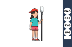 Girl holding tall lantern wearing red cap and casual summer Product Image 1