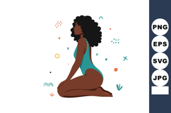 Woman with curly hair in teal swimsuit kneeling on floor wit Product Image 1
