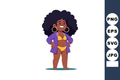 Confident woman in yellow swimsuit and purple jacket standin Product Image 1